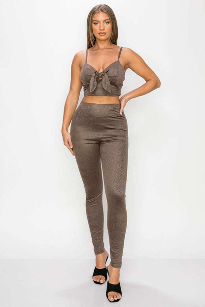 Embossed Snake Print Top And Leggings Set - The Diva Goddess