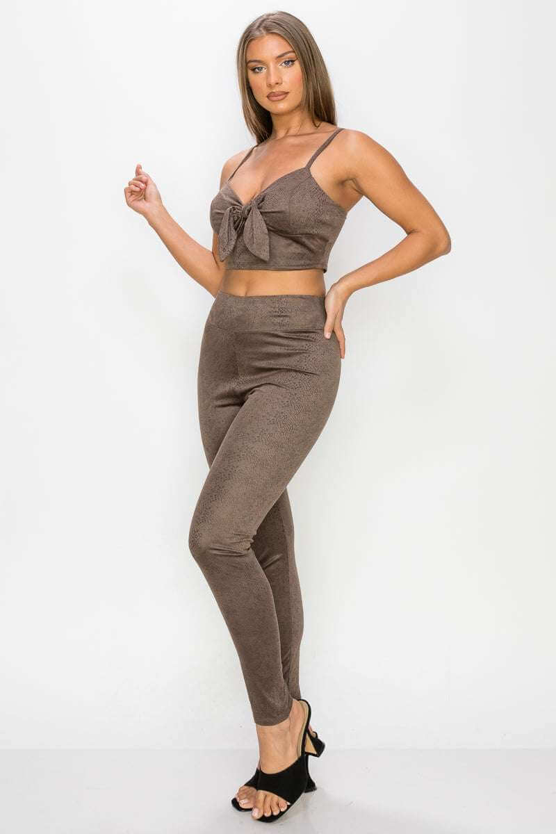 Embossed Snake Print Top And Leggings Set - The Diva Goddess