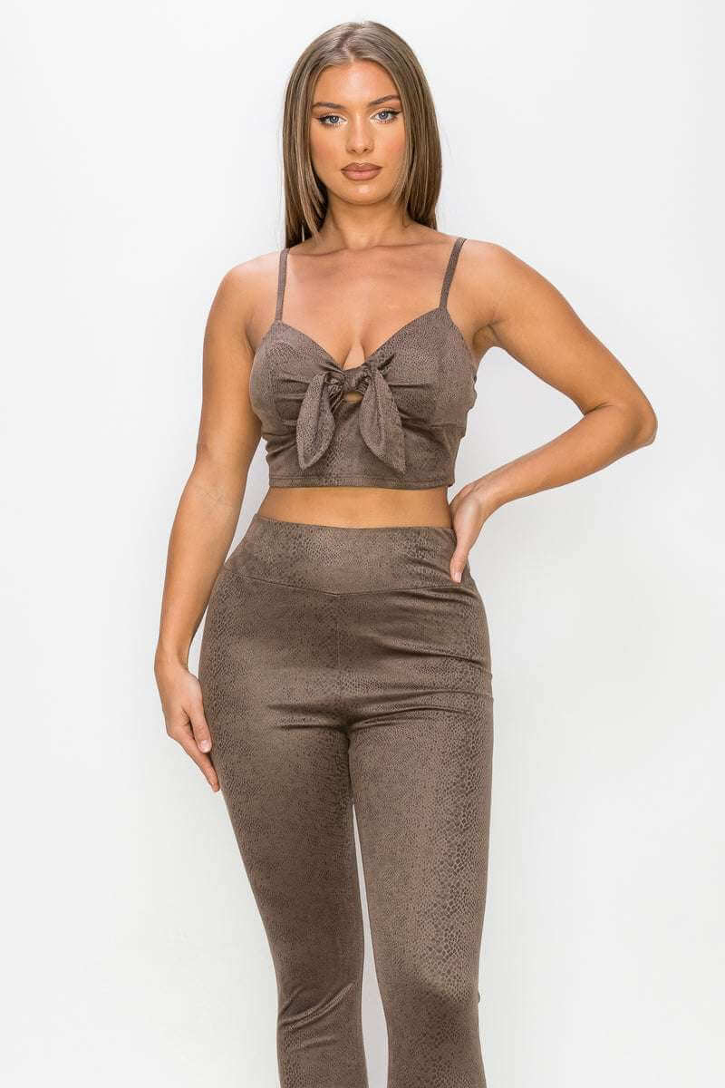 Embossed Snake Print Top And Leggings Set - The Diva Goddess