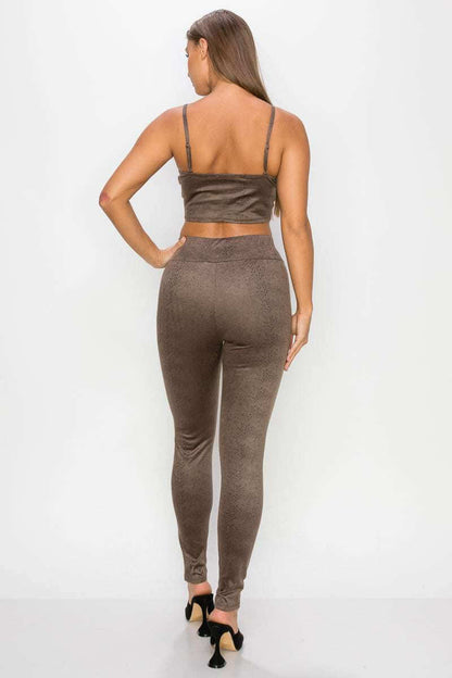 Embossed Snake Print Top And Leggings Set - The Diva Goddess