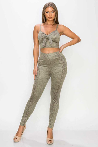 Embossed Snake Print Top And Leggings Set - The Diva Goddess