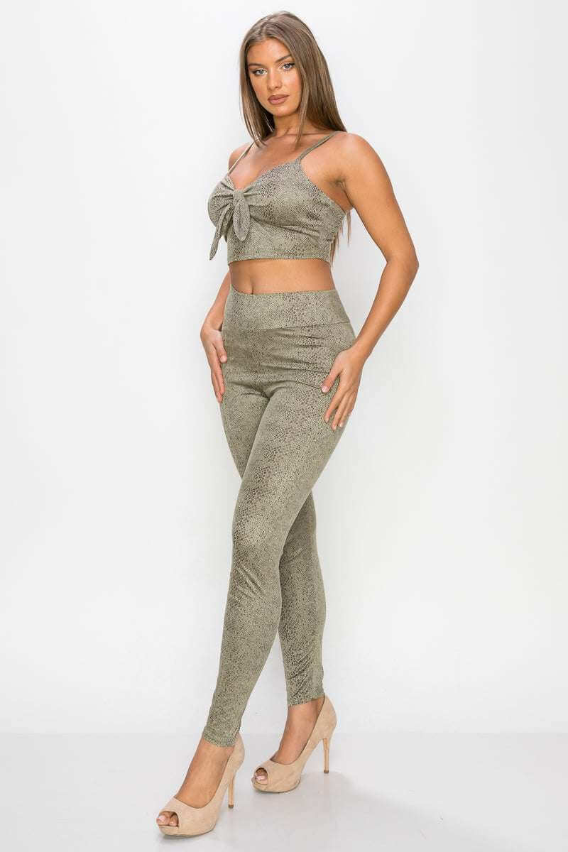 Embossed Snake Print Top And Leggings Set - The Diva Goddess