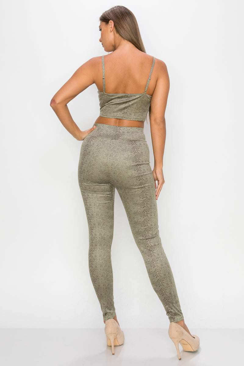 Embossed Snake Print Top And Leggings Set - The Diva Goddess