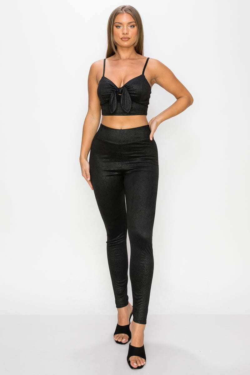 Embossed Snake Print Top And Leggings Set - The Diva Goddess