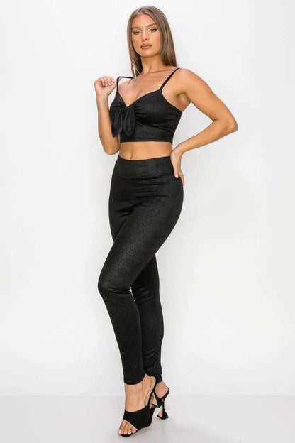 Embossed Snake Print Top And Leggings Set - The Diva Goddess