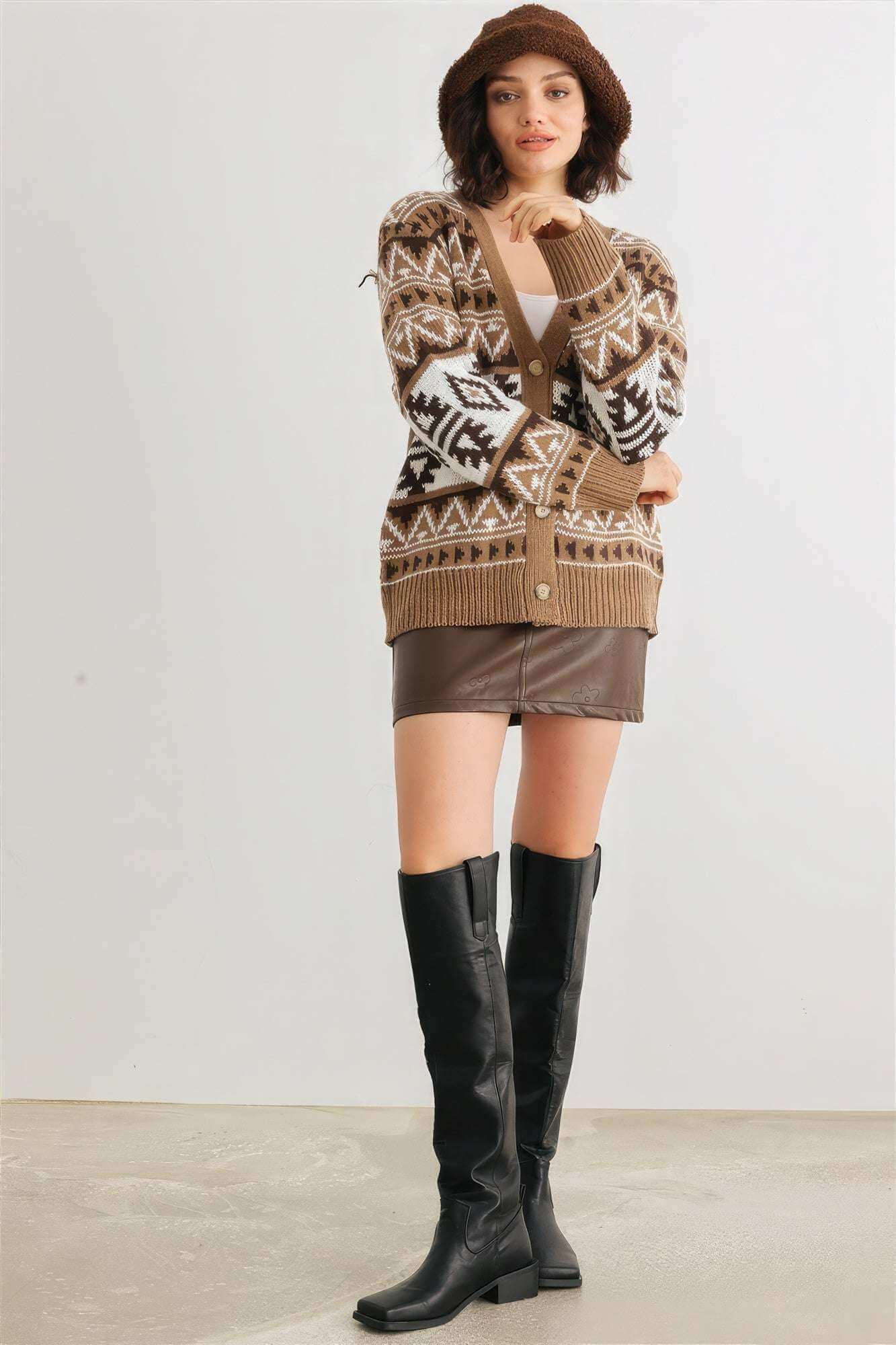 Fair Isle Knit Button-up Long Sleeve Cardigan Sweater - The Diva Goddess