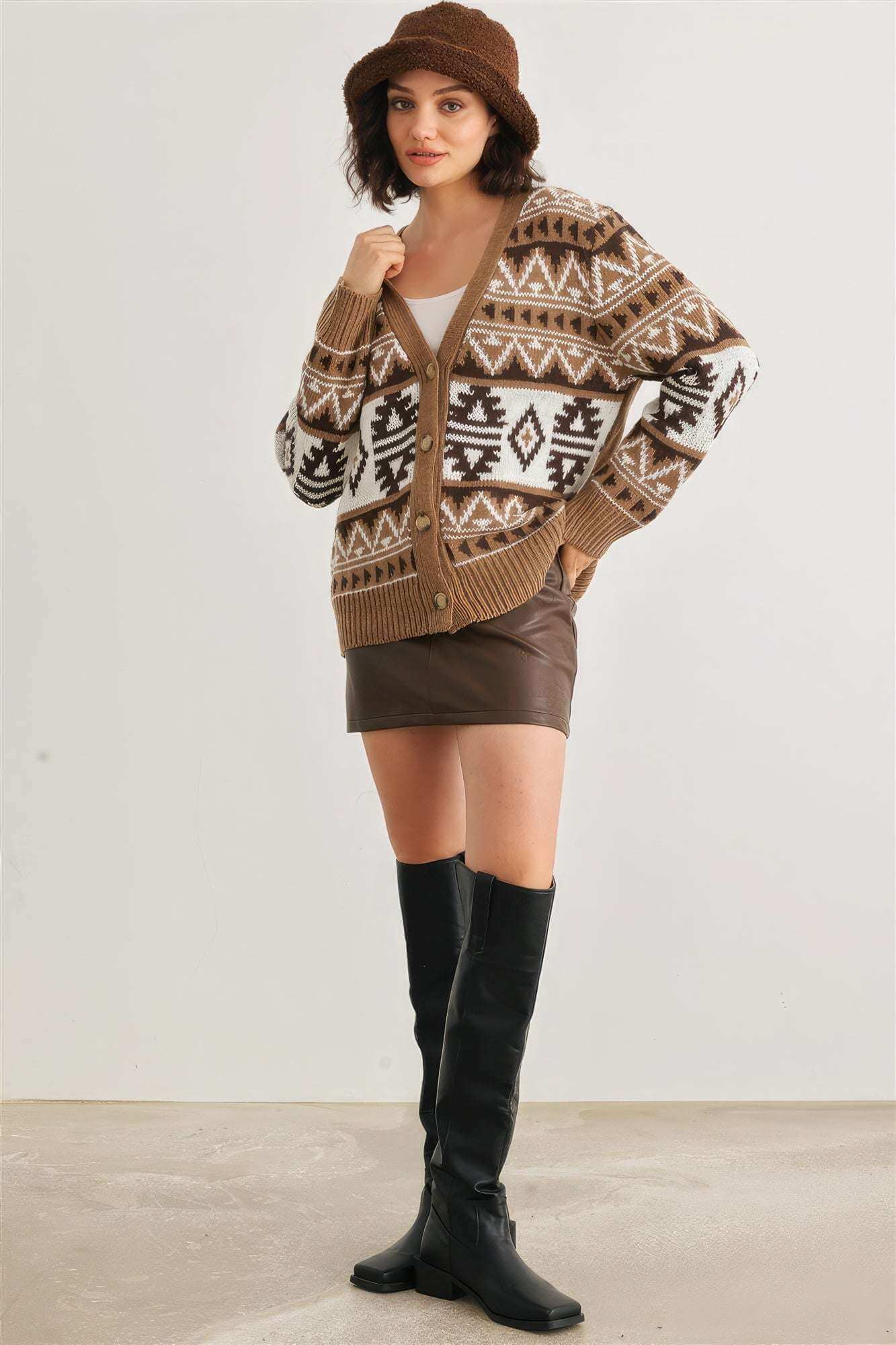 Fair Isle Knit Button-up Long Sleeve Cardigan Sweater - The Diva Goddess