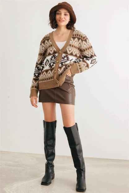 Fair Isle Knit Button-up Long Sleeve Cardigan Sweater - The Diva Goddess