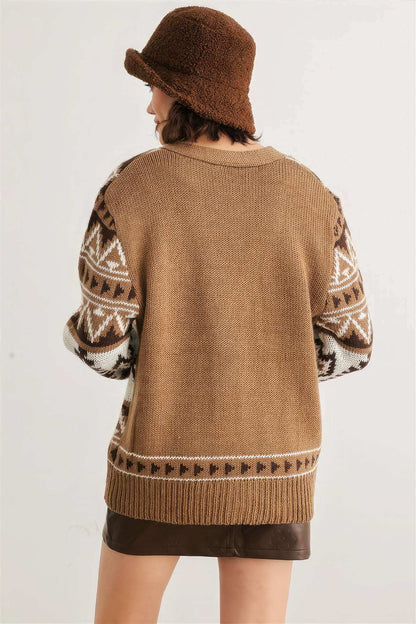 Fair Isle Knit Button-up Long Sleeve Cardigan Sweater - The Diva Goddess