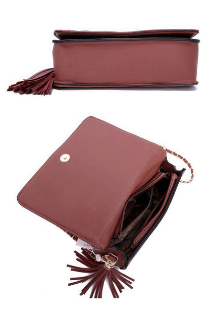 Fashion Double Metal Pattern Stitching Tassel Crossbody Bag - The Diva Goddess