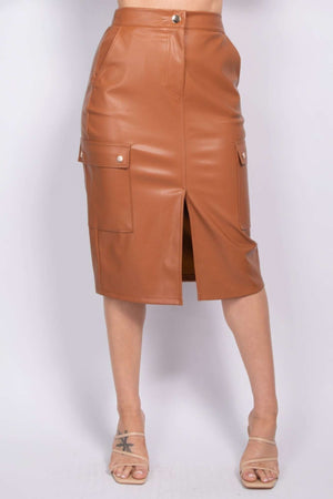 Faux Leather High-rise Cargo Skirt - The Diva Goddess