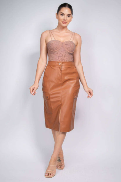 Faux Leather High-rise Cargo Skirt - The Diva Goddess