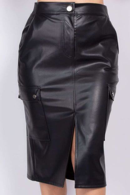 Faux Leather High-rise Cargo Skirt - The Diva Goddess