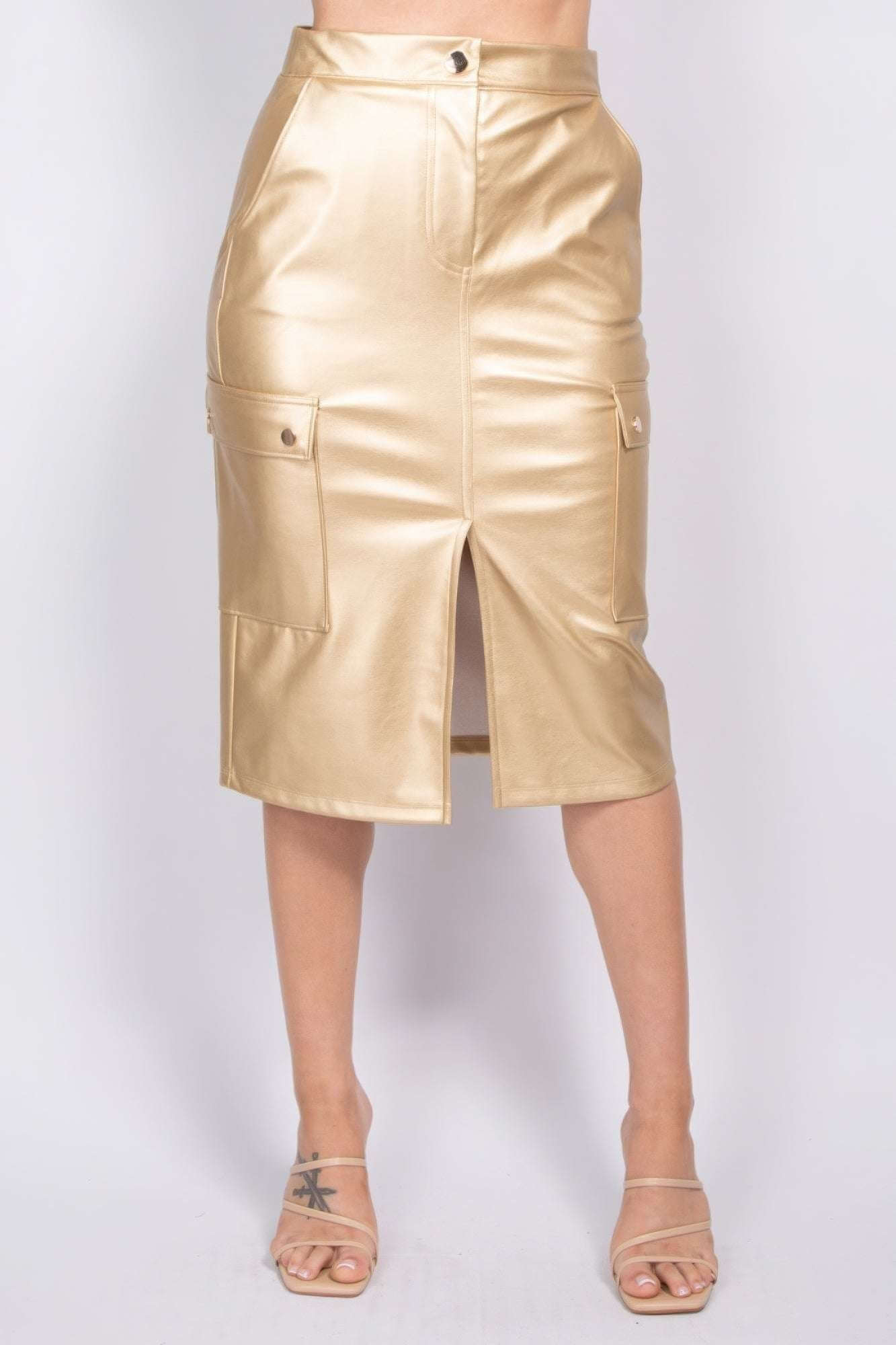 Faux Leather High-rise Cargo Skirt - The Diva Goddess