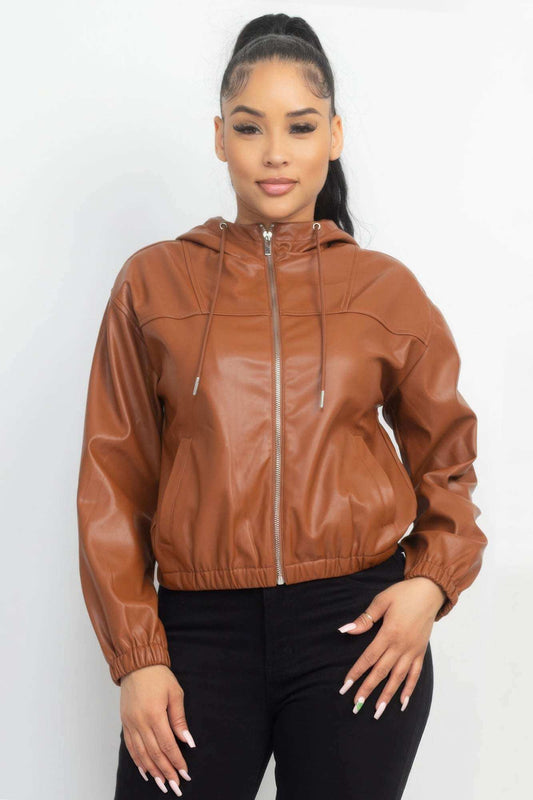 Faux Leather Hoodie Jacket - The Diva Goddess