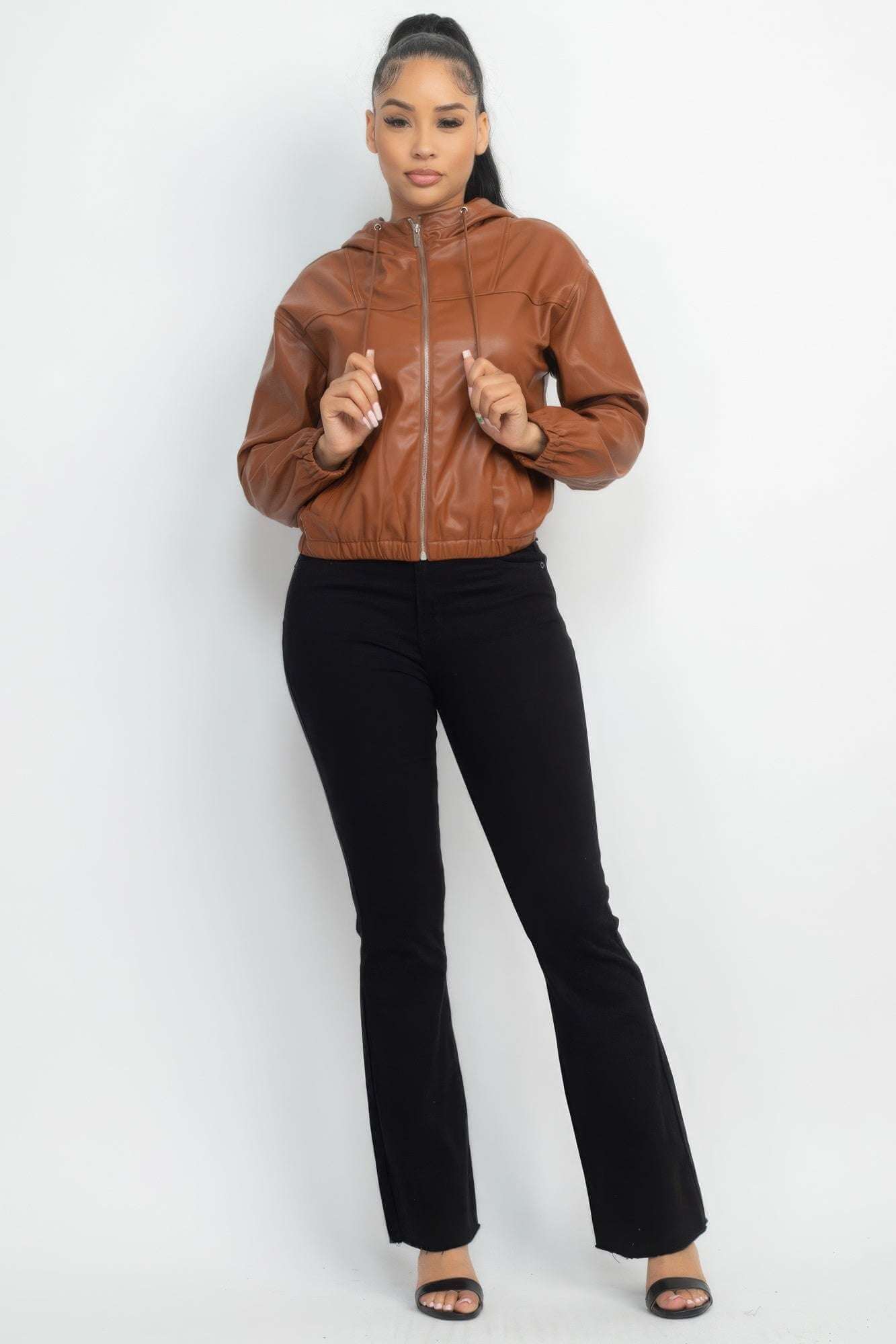 Faux Leather Hoodie Jacket - The Diva Goddess