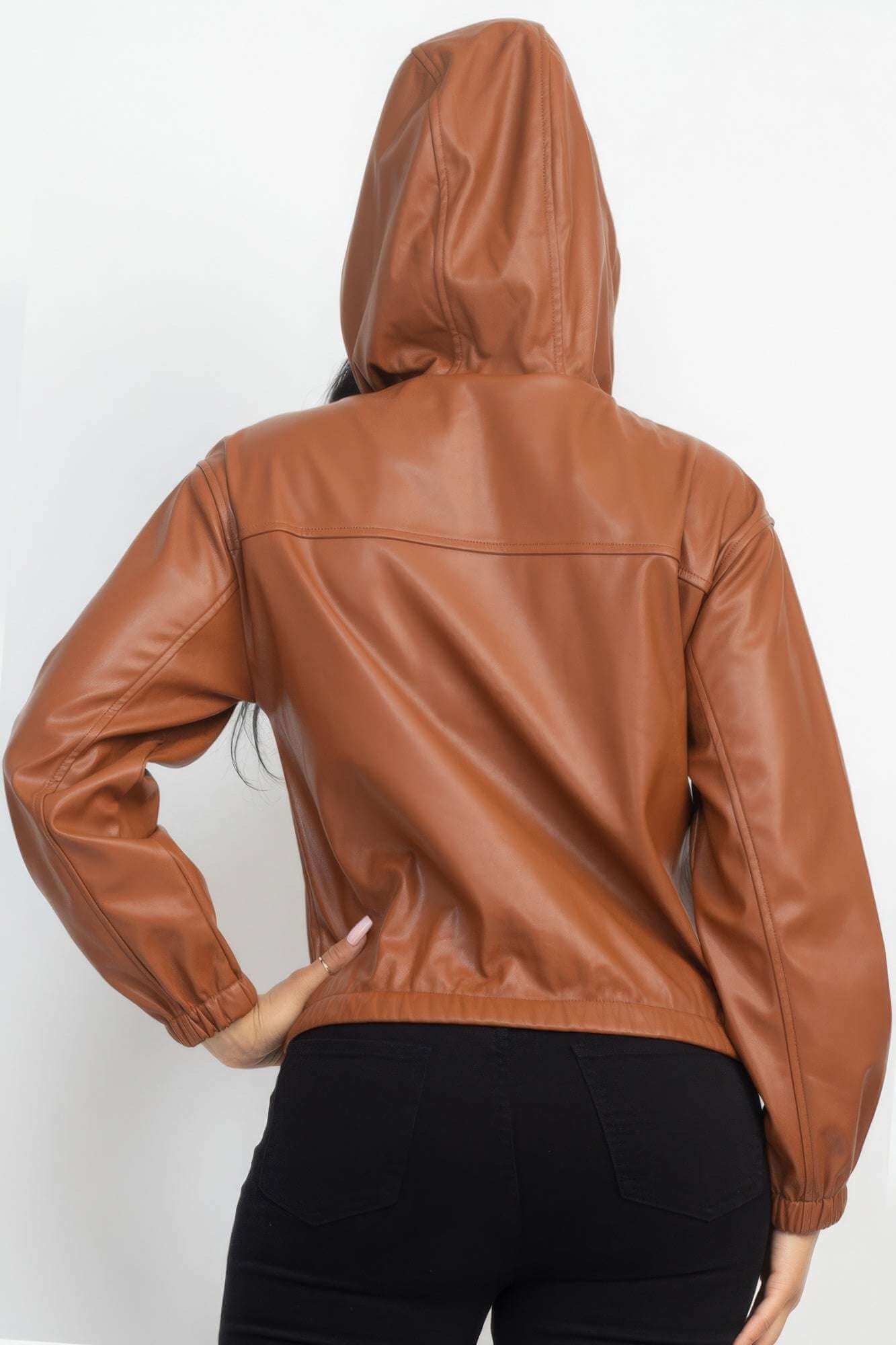 Faux Leather Hoodie Jacket - The Diva Goddess