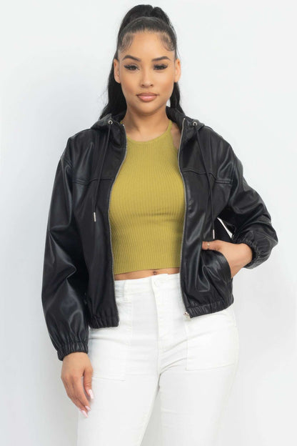 Faux Leather Hoodie Jacket - The Diva Goddess