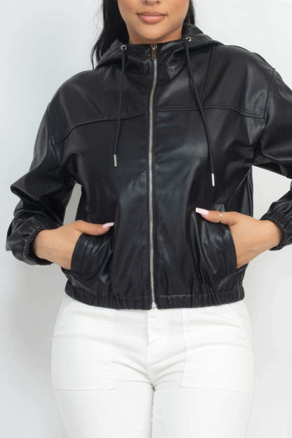 Faux Leather Hoodie Jacket - The Diva Goddess