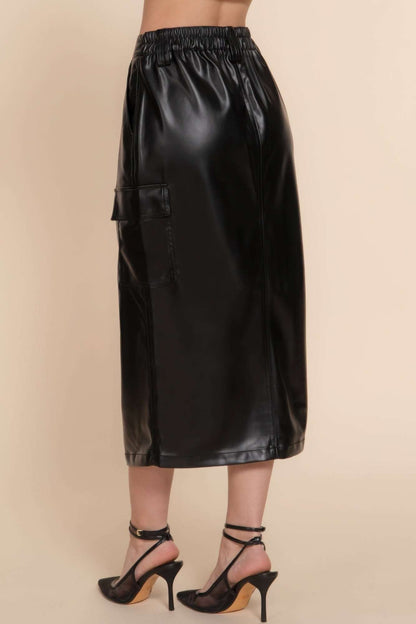 Faux Leather Midi Cargo Skirt - The Diva Goddess