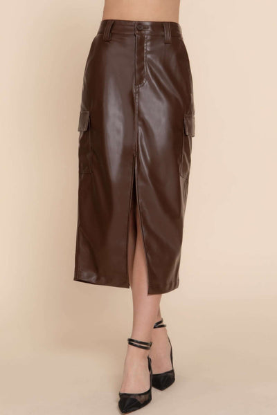 Faux Leather Midi Cargo Skirt - The Diva Goddess