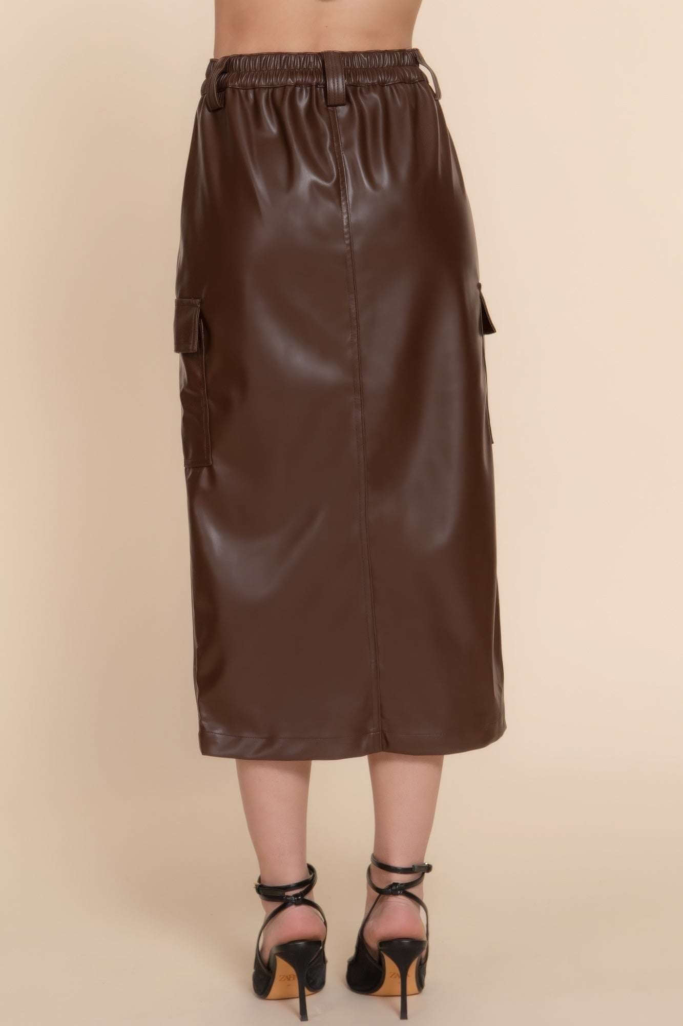 Faux Leather Midi Cargo Skirt - The Diva Goddess