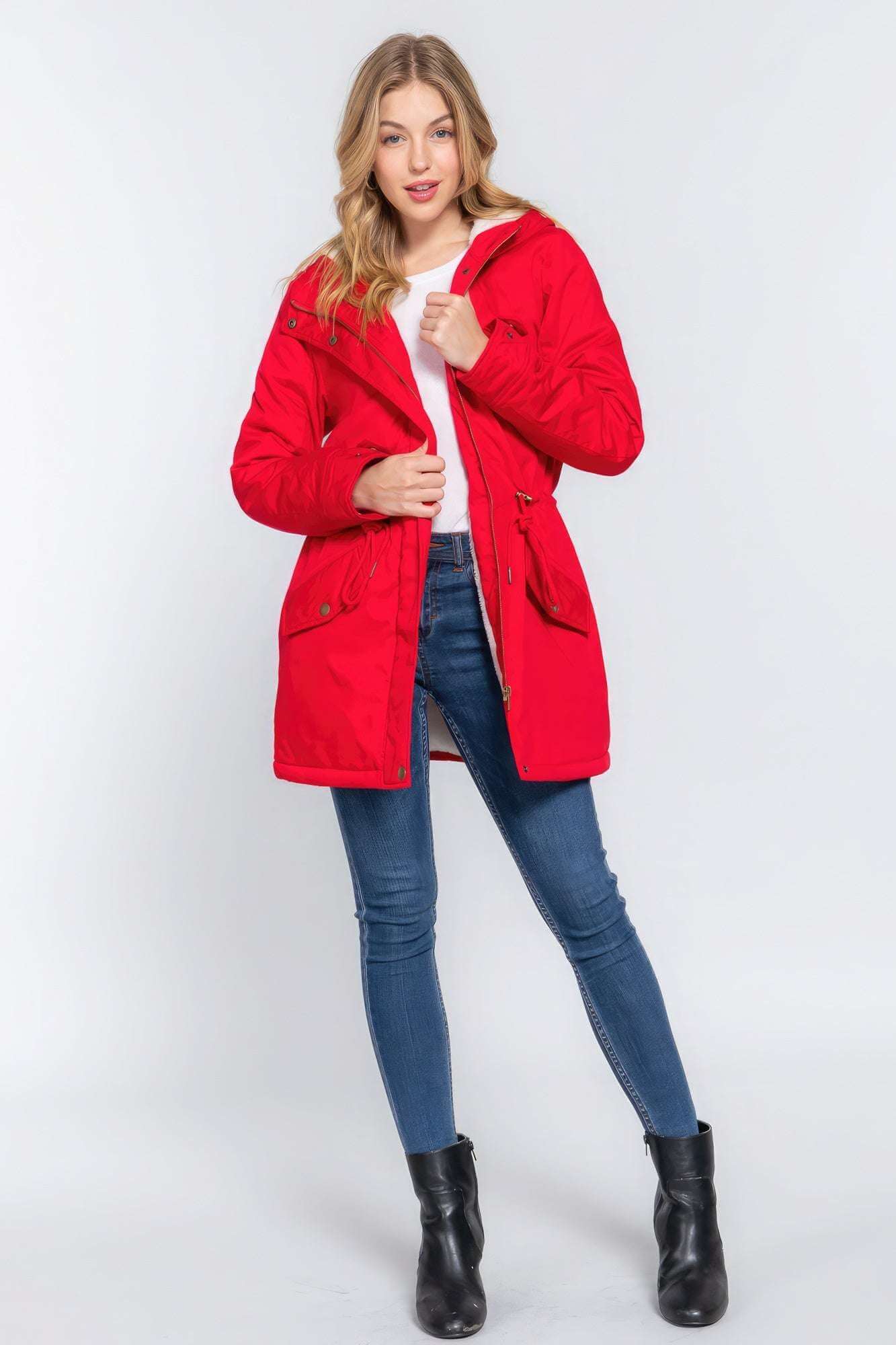 Fleece Lined Fur Hoodie Utility Jacket - The Diva Goddess