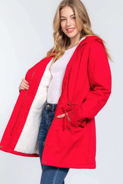 Fleece Lined Fur Hoodie Utility Jacket - The Diva Goddess