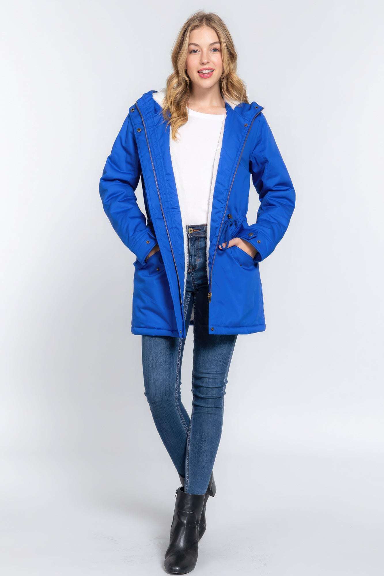 Fleece Lined Fur Hoodie Utility Jacket - The Diva Goddess