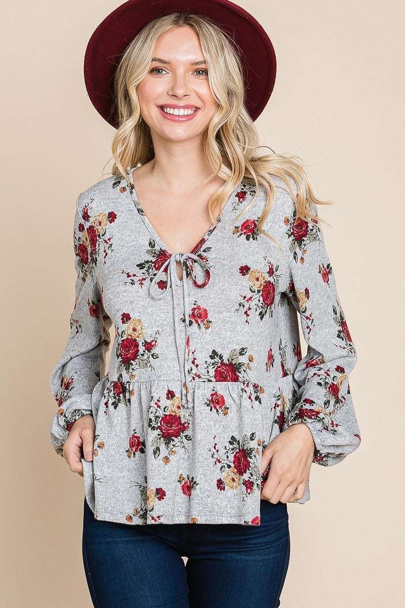 Floral Hacci Printed Babydoll Top With Elastic Cuff Sleeves - The Diva Goddess