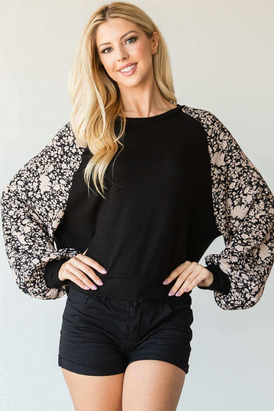 Floral Print Bubble Longsleeve Top - The Diva Goddess