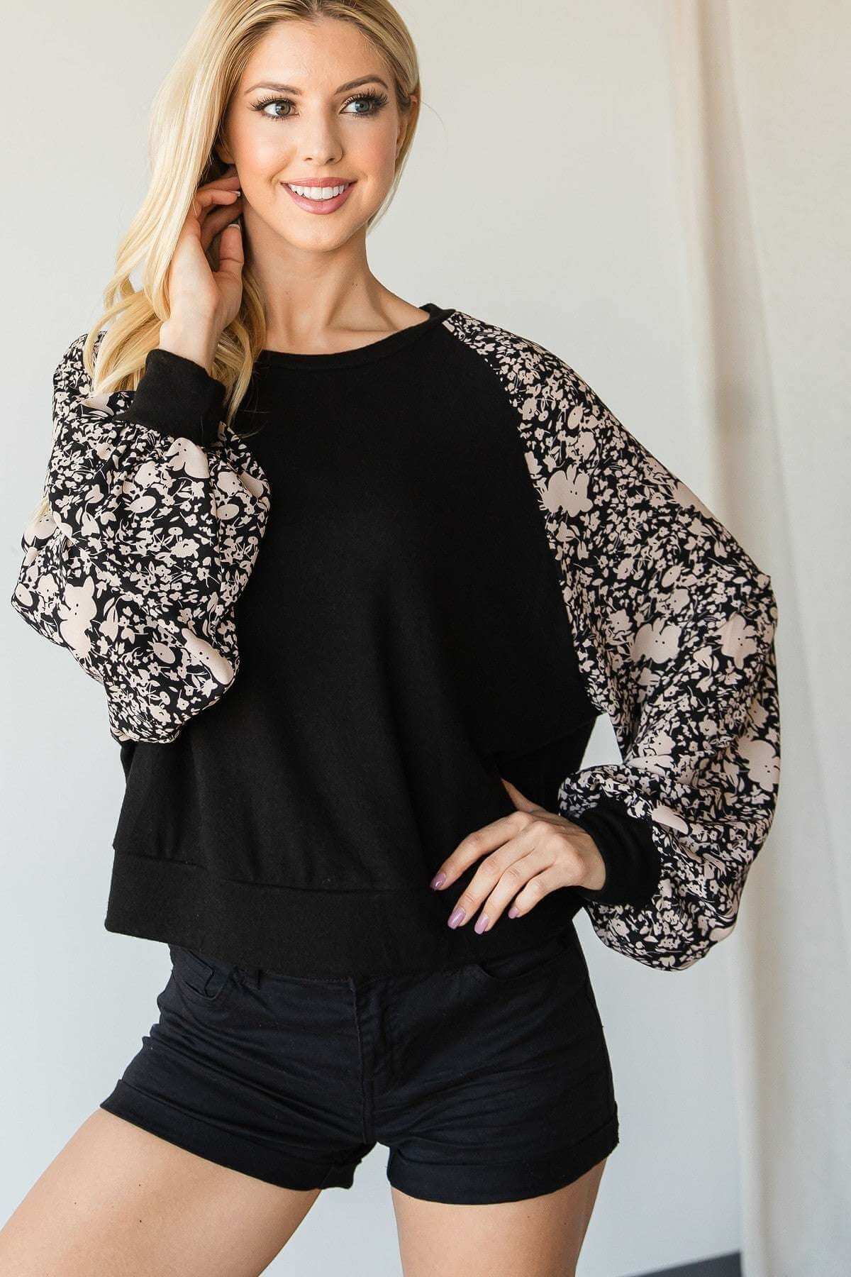 Floral Print Bubble Longsleeve Top - The Diva Goddess