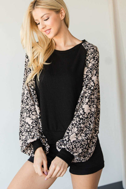 Floral Print Bubble Longsleeve Top - The Diva Goddess