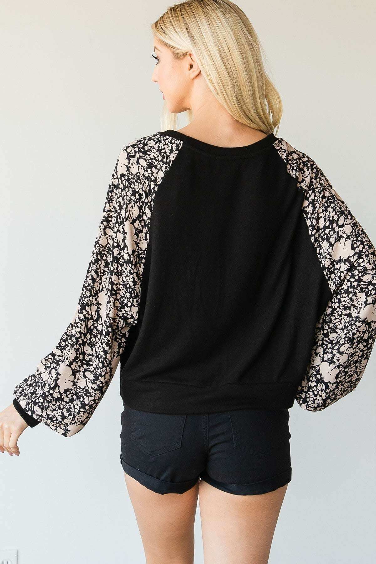 Floral Print Bubble Longsleeve Top - The Diva Goddess