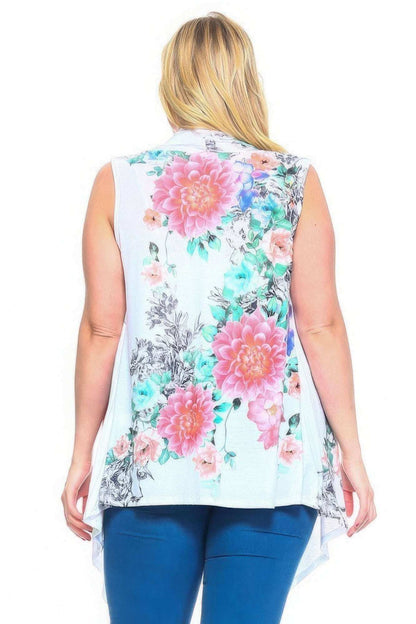 Floral Print, Open Front Vest With An Asymmetric Hem. - The Diva Goddess