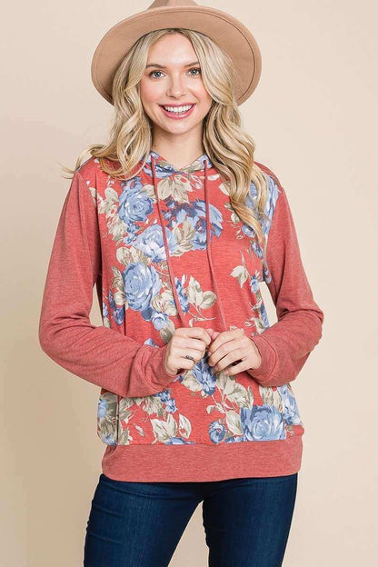 Floral Printed Contrast Hoodie With Relaxed Fit And Cuff Detail - The Diva Goddess