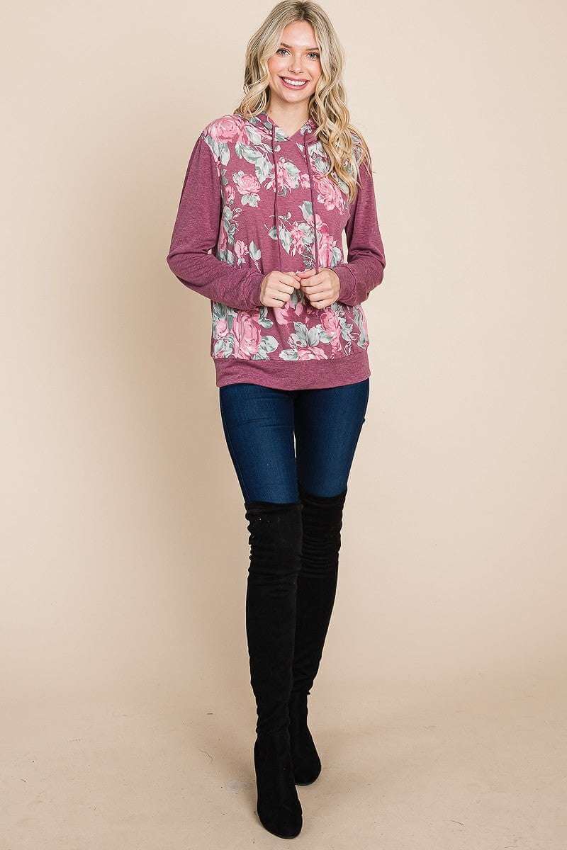 Floral Printed Contrast Hoodie With Relaxed Fit And Cuff Detail - The Diva Goddess