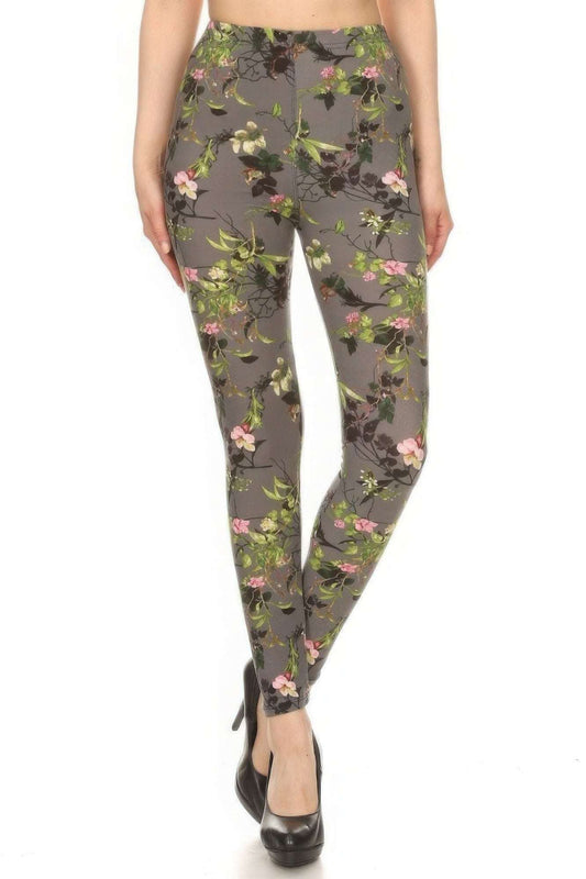 Floral Printed High Waisted Leggings With An Elastic Waist - The Diva Goddess