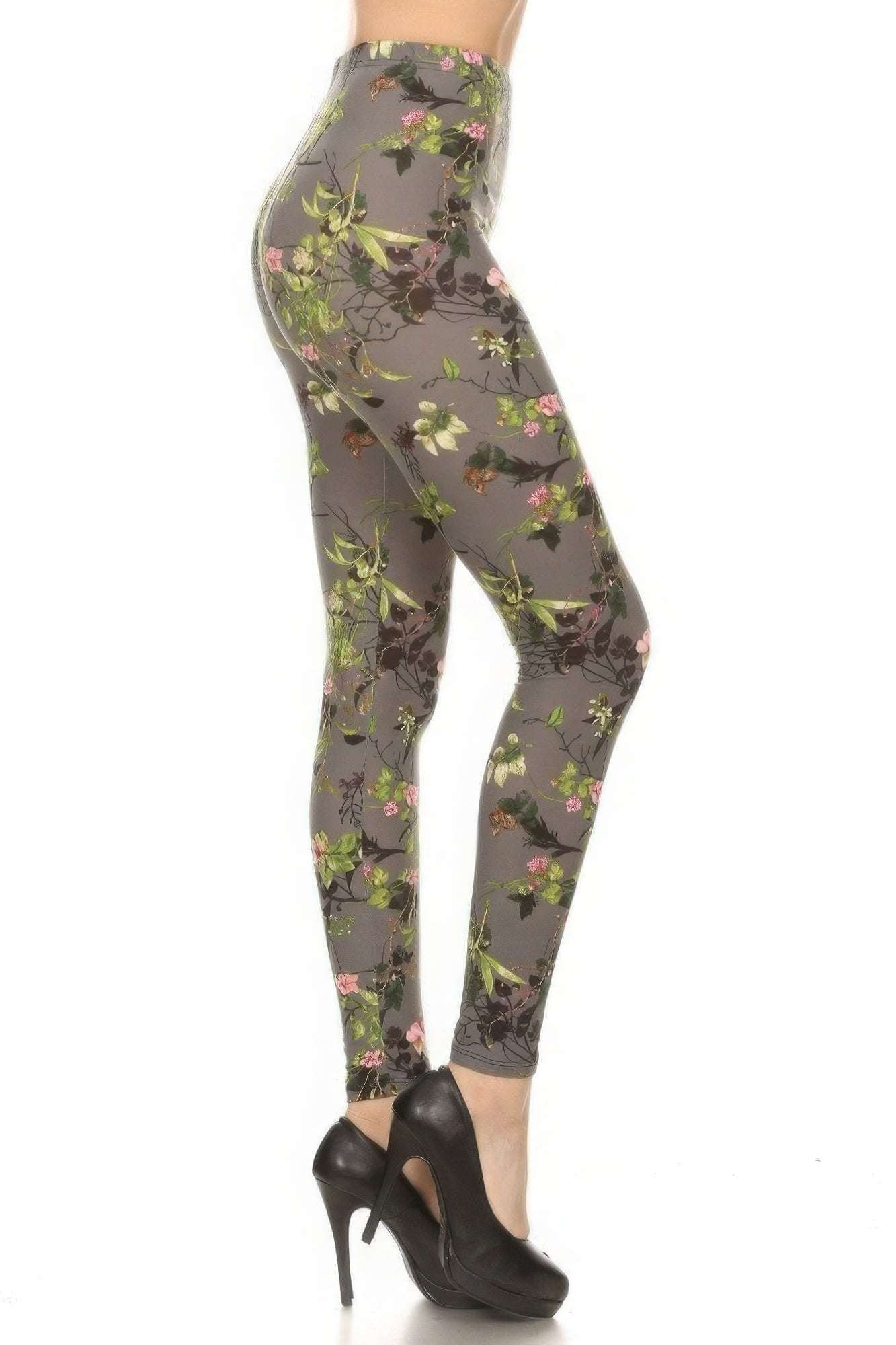 Floral Printed High Waisted Leggings With An Elastic Waist - The Diva Goddess