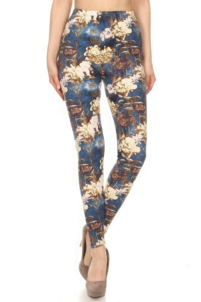 Floral Printed High Waisted Leggings With An Elastic Waist - The Diva Goddess