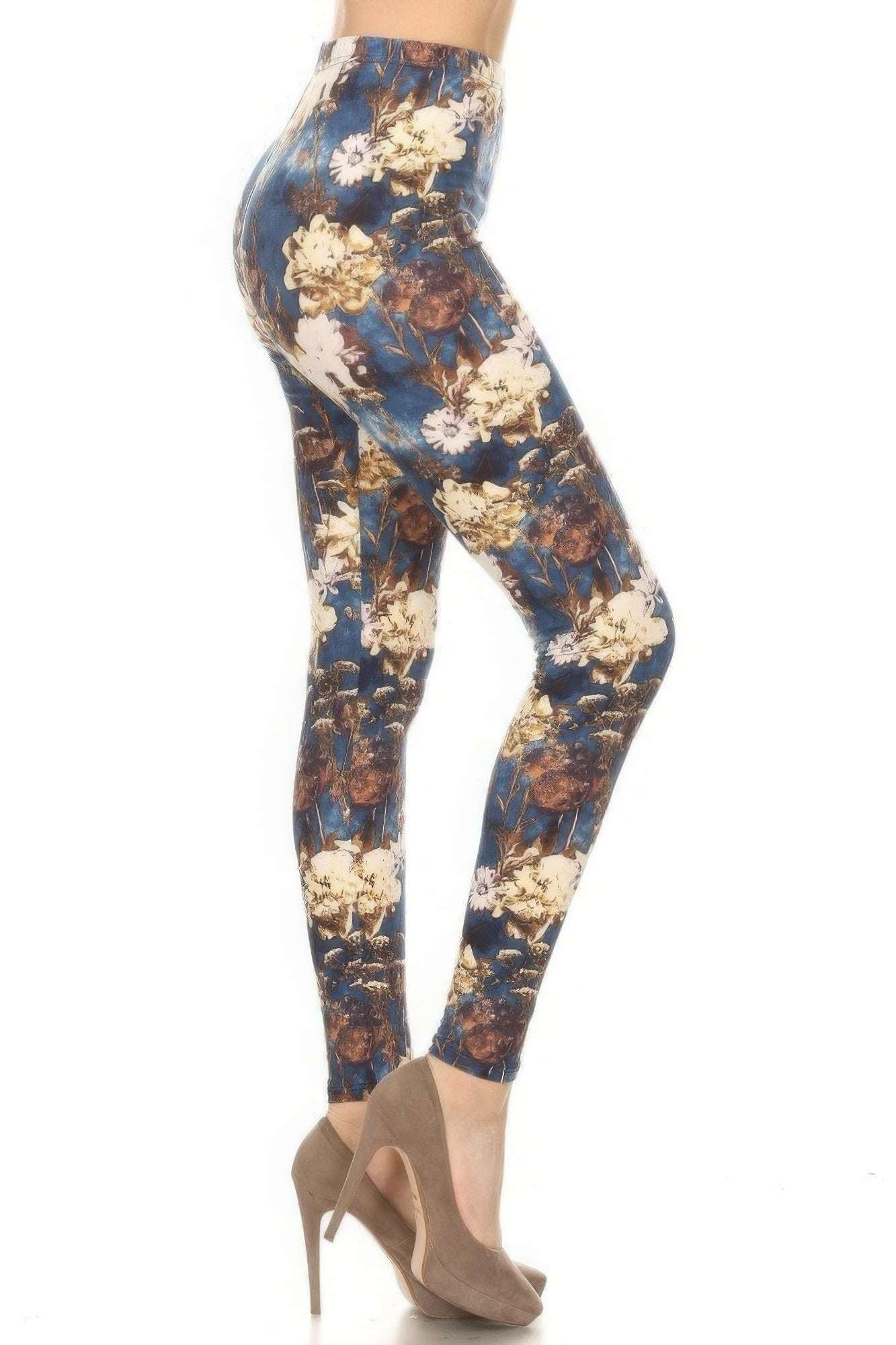 Floral Printed High Waisted Leggings With An Elastic Waist - The Diva Goddess