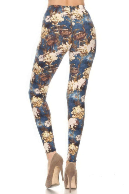 Floral Printed High Waisted Leggings With An Elastic Waist - The Diva Goddess