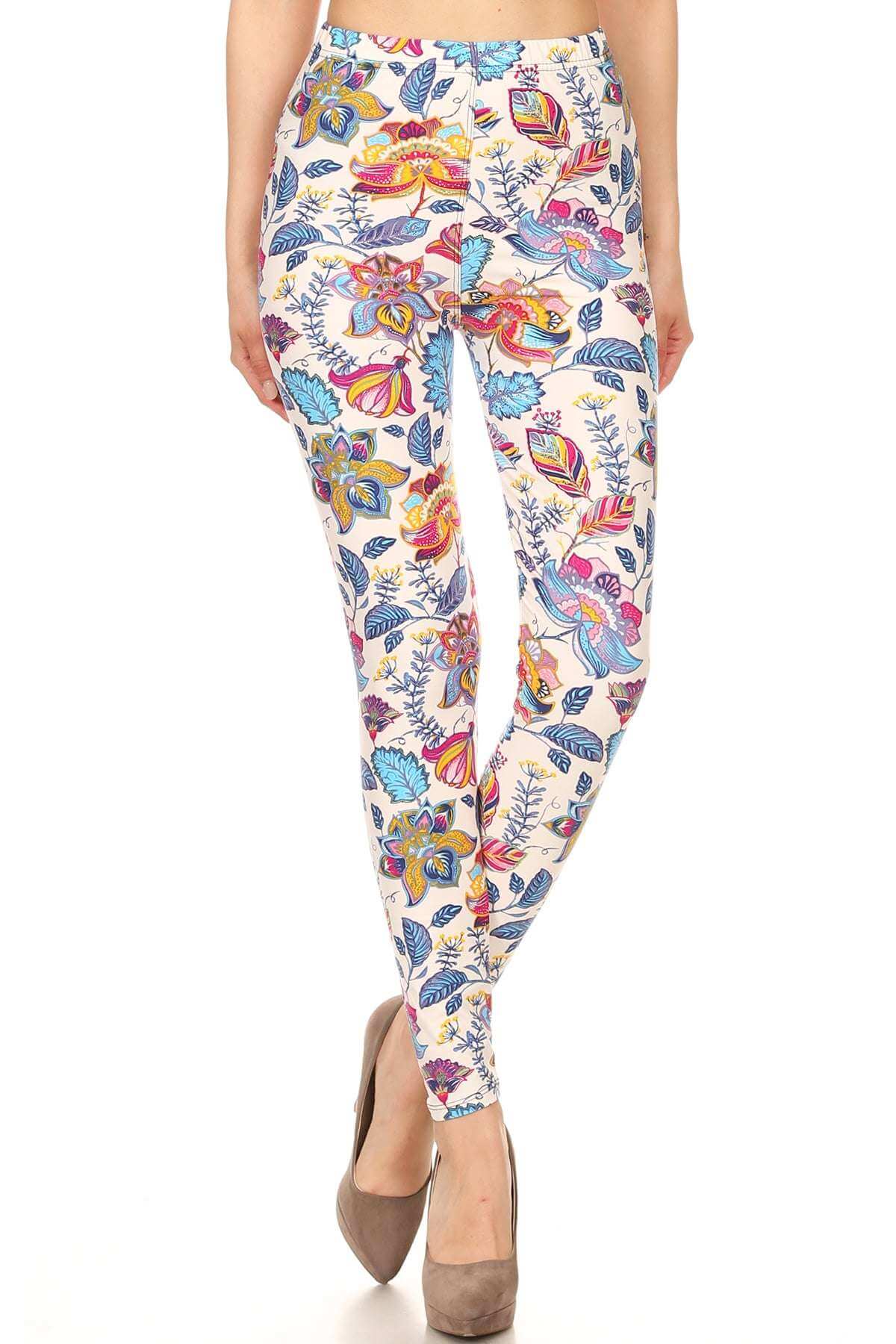 Floral Printed Lined Knit Legging With Elastic Waistband - The Diva Goddess