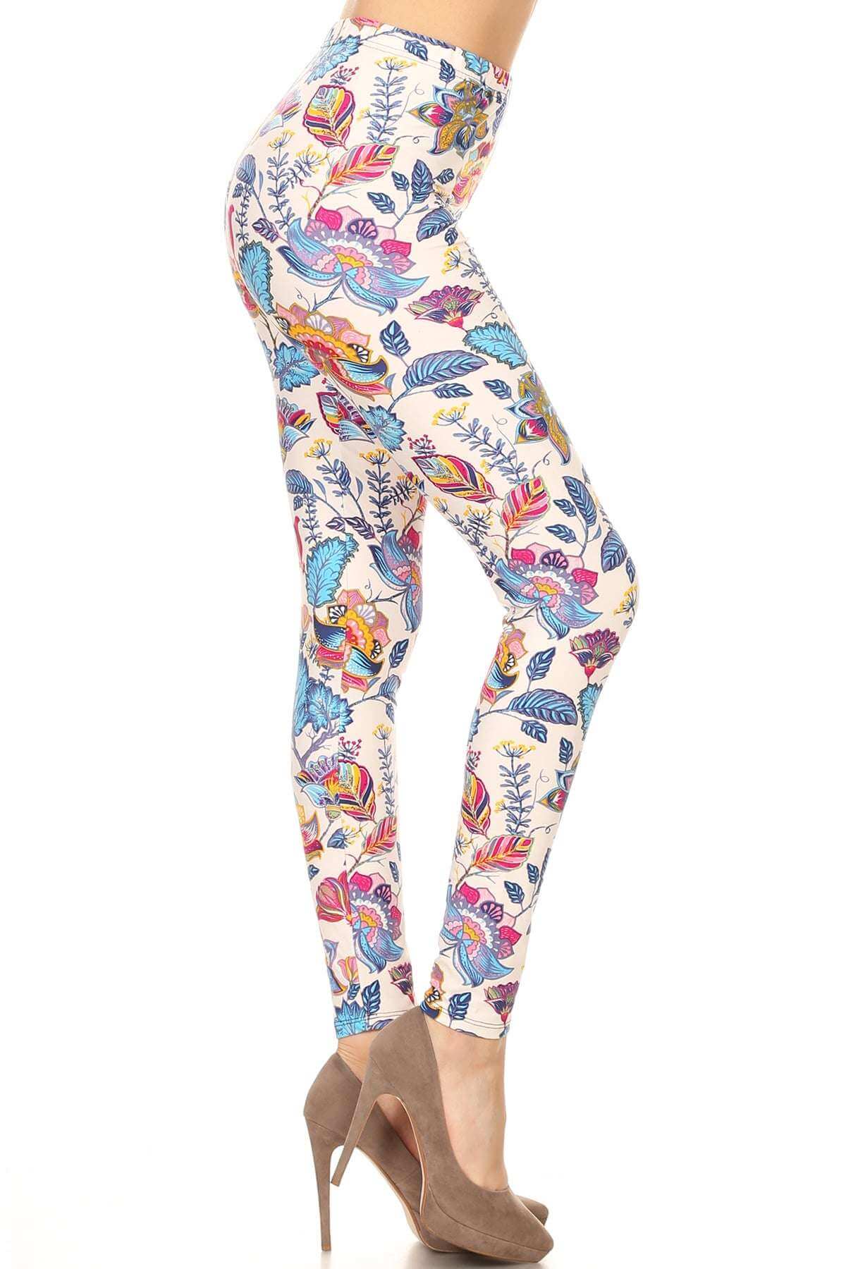 Floral Printed Lined Knit Legging With Elastic Waistband - The Diva Goddess