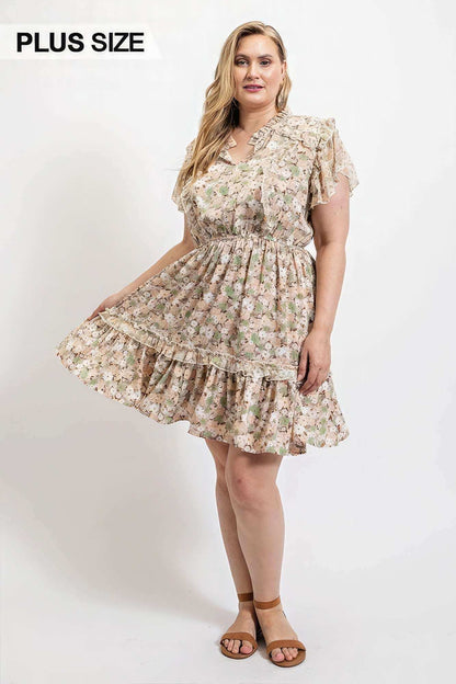 Floral Printed Ruffle Detail Dress With Elastic Waist - The Diva Goddess