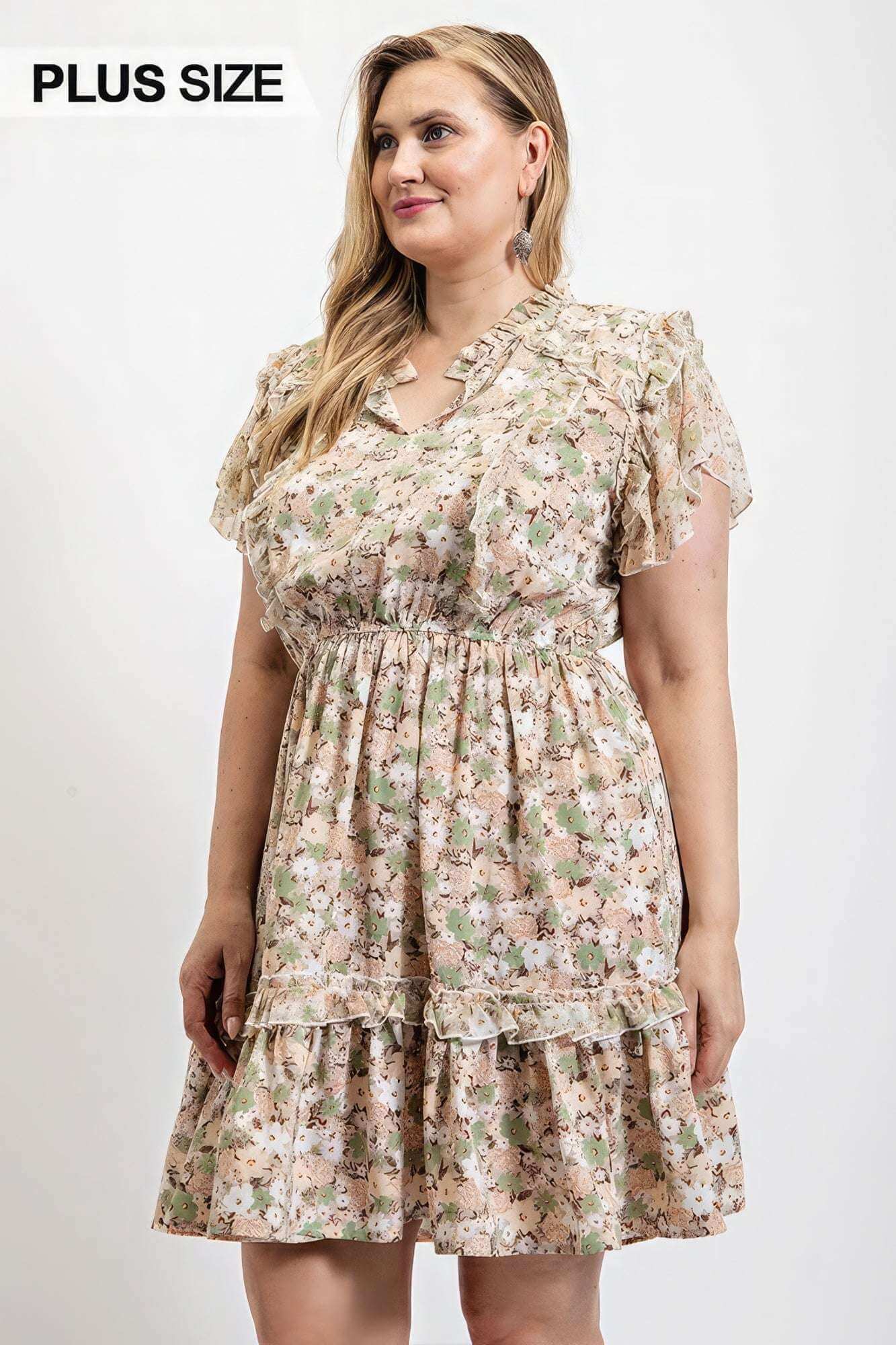 Floral Printed Ruffle Detail Dress With Elastic Waist - The Diva Goddess