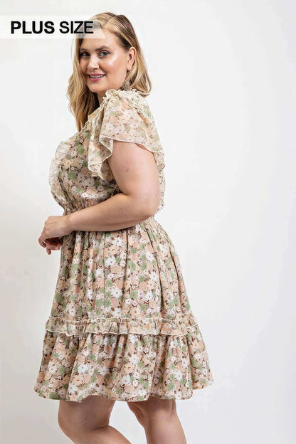 Floral Printed Ruffle Detail Dress With Elastic Waist - The Diva Goddess