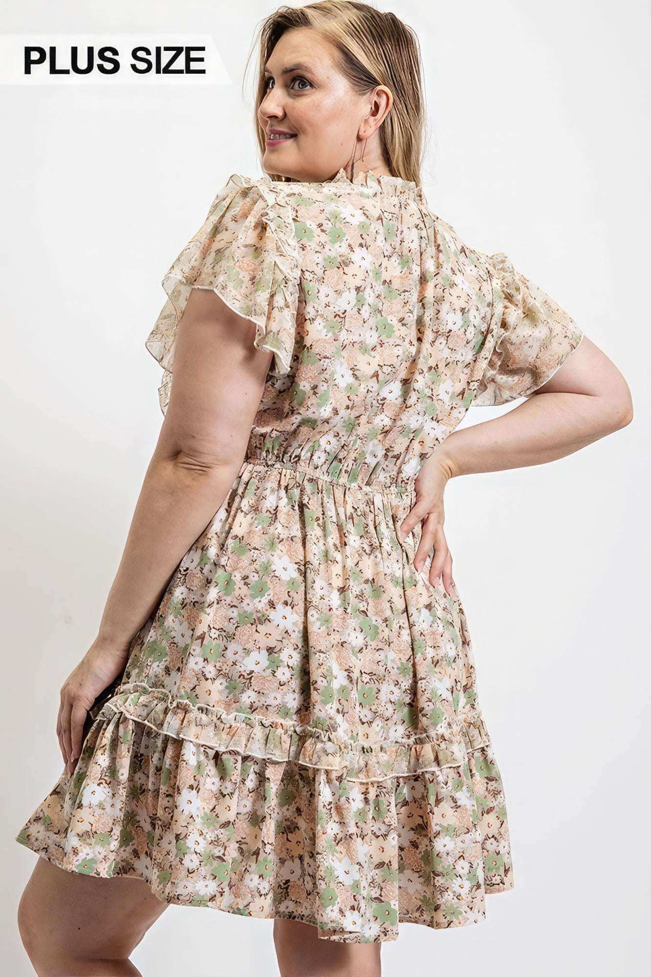 Floral Printed Ruffle Detail Dress With Elastic Waist - The Diva Goddess