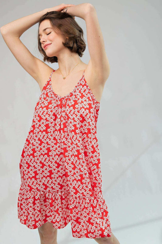 Floral Printed Wool Peach Cami Dress - The Diva Goddess