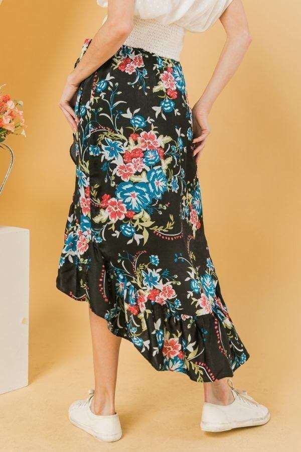 Floral Ruffle Skirt With Trim High Low. - The Diva Goddess